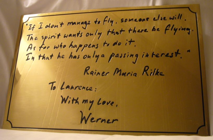 Calligraphy on plain paper by Werner Erhard

The Leadership Course
Being A Leader and the Effective Exercise of Leadership
An Ontological / Phenomenological Model

Asia Plateau, Panchgani, Mahārāshtra, India

7:00am Friday November 26, 2010



Etching in brass plate by Mehul Mehta

Nadiad, Gujarat, India

2:00pm Sunday January 2, 2011



Photography by Laurence Platt

Cowboy Cottage, East Napa, California, USA

11:12am Wednesday January 19, 2011